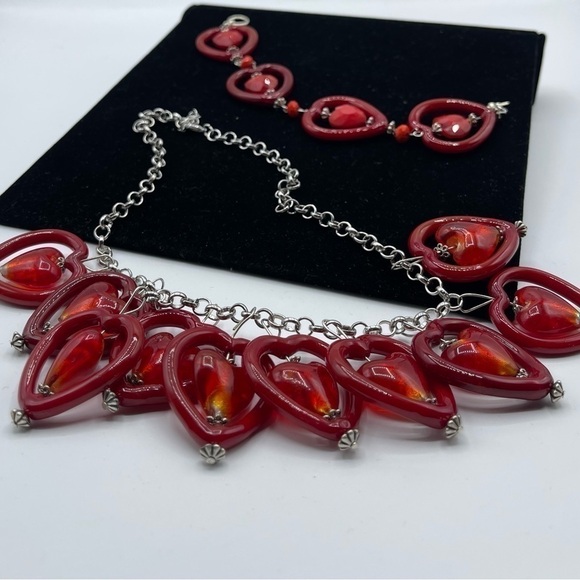 Heart Murano Italian Glass Necklace and Bracelet - Picture 6 of 7